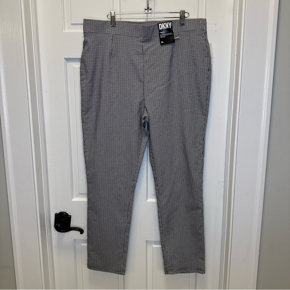 DKNY Women's Black and White Checkered Trousers (C)